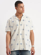 Men Cuban Collar Geometric Cream Shirt-Rippon-2347-Cream